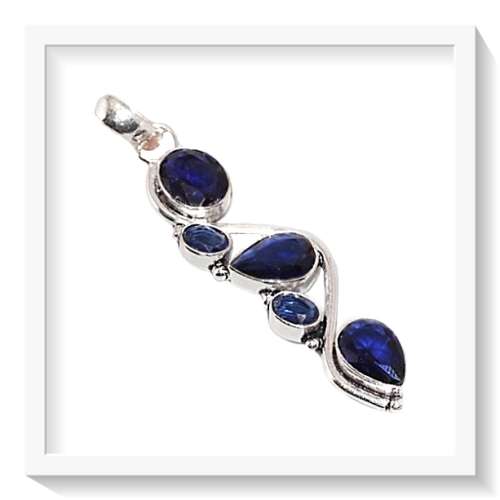 STUNNING FACETED BLUE QUARTZ GEMSTONE 925 SILVER PENDANT