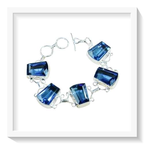 BLUE IOLITE QUARTZ GEMSTONE .925 SILVER BRACELET