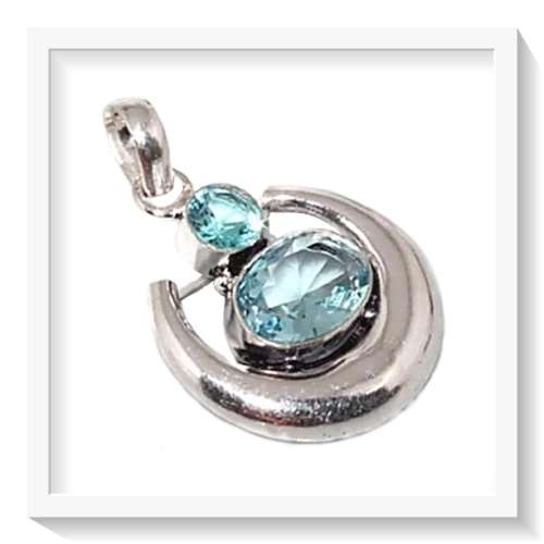 REALLY SPECIAL  NATURAL PARIS BLUE TOPAZ GEMSTONE .925 SILVER PENDANT