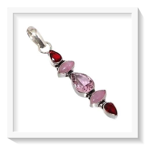 ROMANTIC TONES PINK AMETHYST,CHALCEDONY, GARNET GEMSTONE 925 SILVER PENDANT