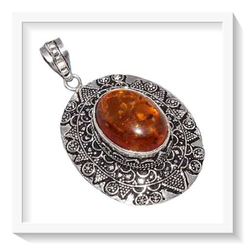 GORGEOUS FIND PRESSED AMBER SET IN .925 SILVER PENDANT