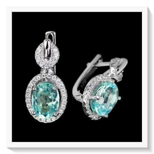 SUPREME NATURAL SWISS BLUE TOPAZ, WHITE C/ZIRC GEMSTONE  .925 STERLING SILVER EARRINGS