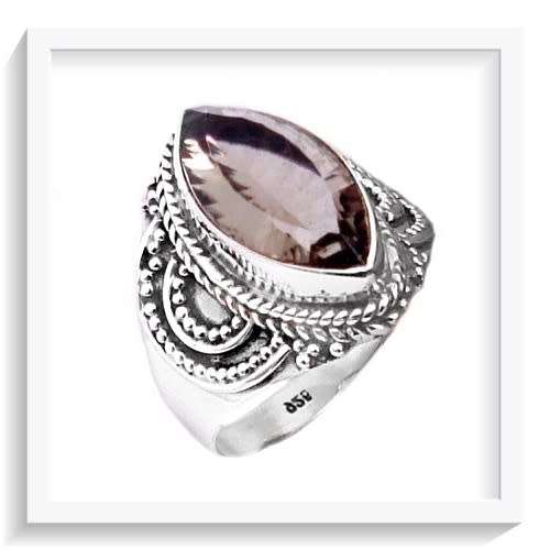 GLAMOROUS MARQUISE CUT 6.62 CTS NATURAL SMOKEY TOPAZ  .925 SOLID STERLING SILVER RING SIZE 7.5