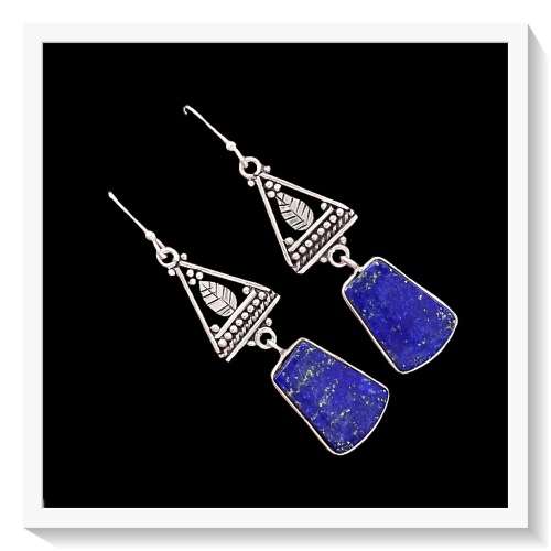 BALI-NATURAL LAPIS LAZULI GEMSTONE SOLID .925 SILVER EARRINGS