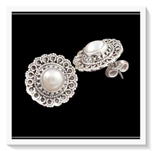 11.40 CTS NATURAL WHITE PEARL , SOLID .925 STERLING SILVER EARRINGS