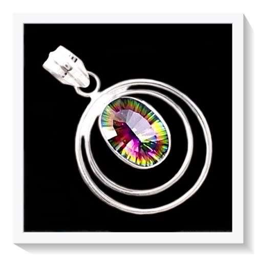 STUNNING RAINBOW MYSTIC TOPAZ  GEMSTONE SOLID .925 STERLING SILVER PENDANT