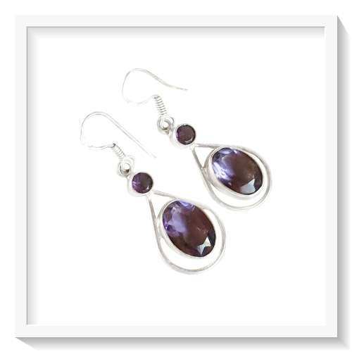 NATURAL PURPLE AMETHYST DANGLE .925  SILVER EARRINGS