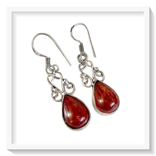 GORGEOUS PRESSED AMBER GEMSTONE IN .925 SILVER  EARRINGS