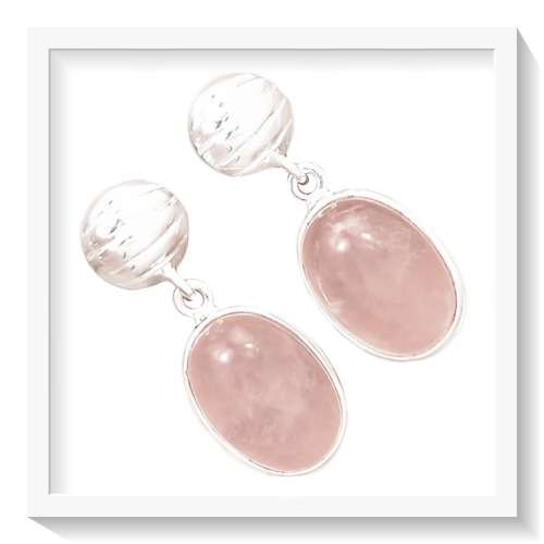 BEAUTIFUL NATURAL PINK ROSE QUARTZ SOLID.925 STERLING SILVER EARRINGS