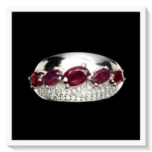 RUBY & WHITE CUBIC ZIRCONIA GEMSTONE SOLID .925 STERLING SILVER RING SIZE 8
