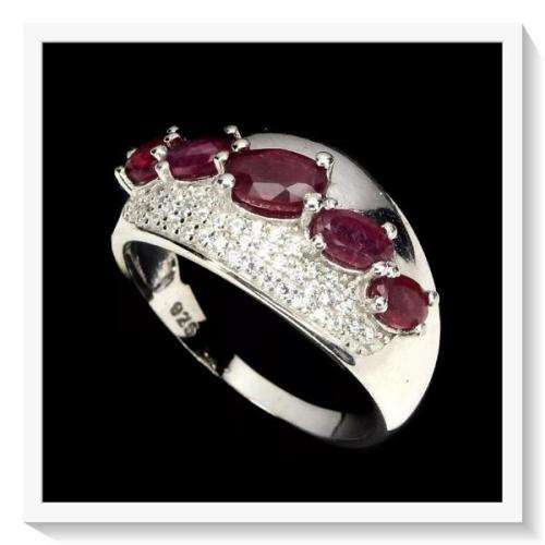RUBY & WHITE CUBIC ZIRCONIA GEMSTONE SOLID .925 STERLING SILVER RING SIZE 8