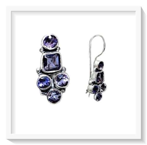 UNIQUE AND RARE AMETHYST EARRINGS IN SOLID .925 STERLING SILVER - FEBRUARY BIRTHSTONE