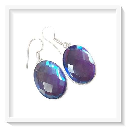 EXQUISITE AQUA PURPLE / BLUE FIRE TOPAZ GEMSTONE 925 SILVER EARRINGS