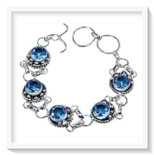 HANDMADE BLUE TOPAZ  GEMSTONE.925 SILVER BRACELET