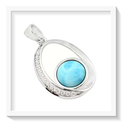 5.22 CTS NATURAL CARIBBEAN BLUE LARIMAR, WHITE TOPAZ .925 STERLING SILVER PENDANT