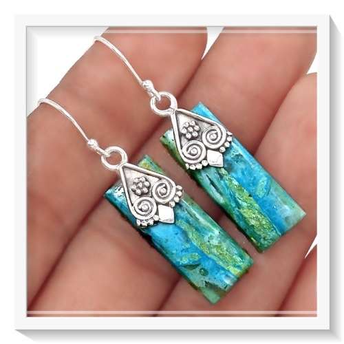 PERUVIAN BLUE OPAL SET IN SOLID .925 STERLING SILVER EARRINGS