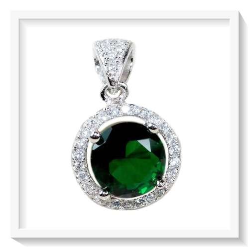 1 CT EMERALD QUARTZ ,WHITE TOPAZ GEMSTONE IN 100% SOLID SILVER PENDANT