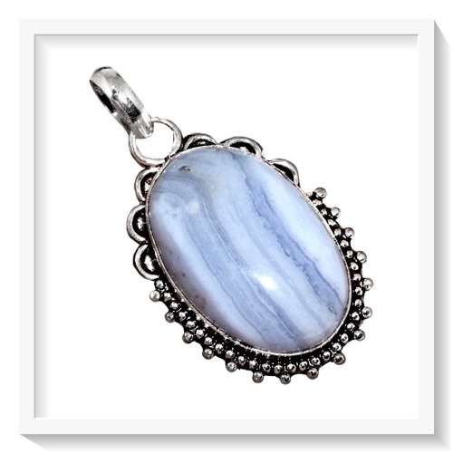 NATURAL BLUE LACE BOTSWANA AGATE GEMSTONE 925 SILVER PENDANT