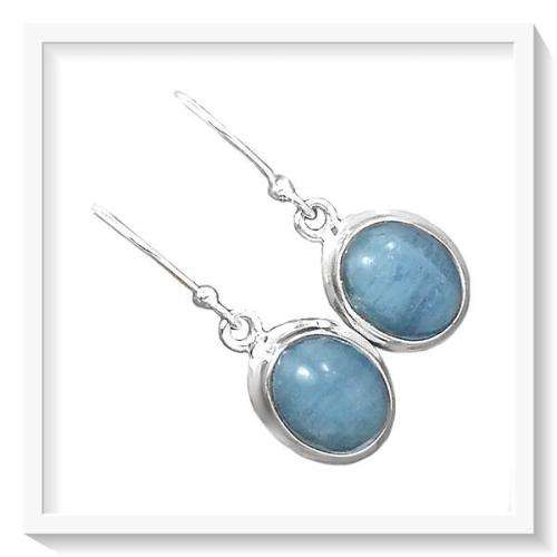 NATURAL AQUAMARINE GEMSTONE SOLID .925 STERLING SILVER EARRINGS