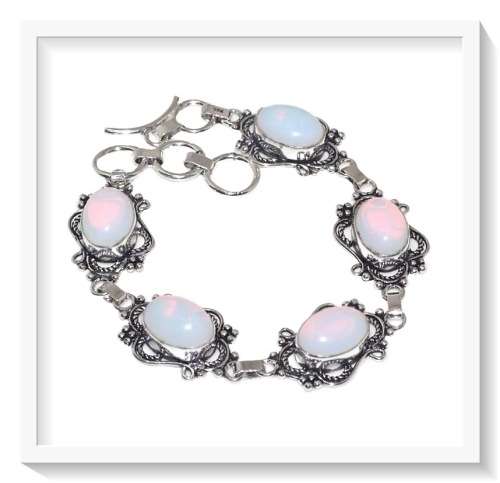 IRIDESCENT HUES FIERY OPALITE .925 SILVER BRACELET