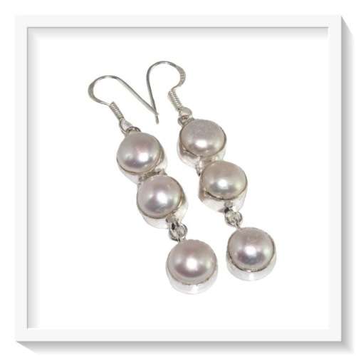 NATURAL WHITE  PEARL  GEMSTONE .925  STERLING SILVER EARRINGS
