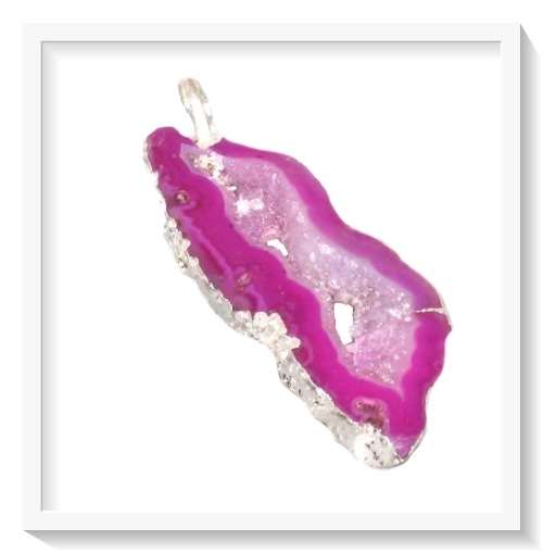 NATURAL AGATE GEODE DRUZY GEMSTONE 925 SILVER VERMEIL PENDANT