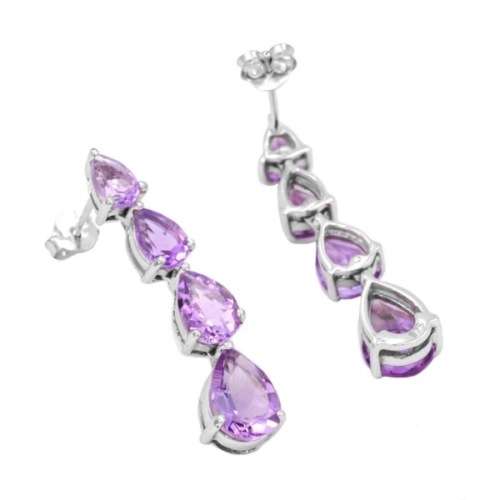 Rare Natural Brazil Purple Amethyst Gemstone .925 Sterling Silver Drop Dangle Stud Earrings