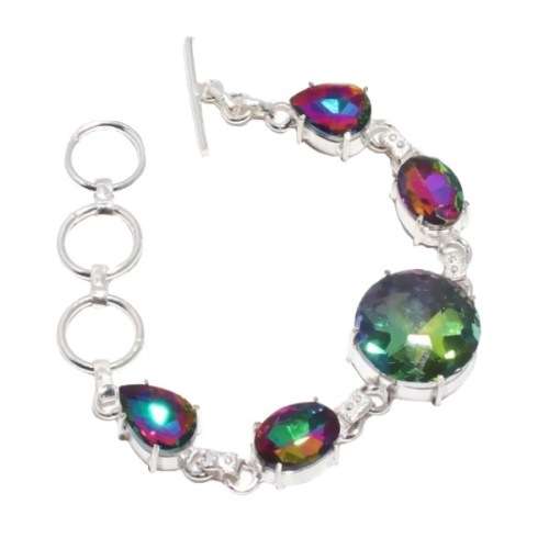 HANDMADE FACETED RAINBOW MYSTIC TOPAZ GEMSTONE BRACELET