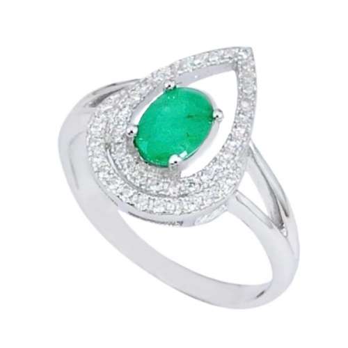 4.40 cts Natural Brazilian Emerald, White Topaz Solid .925 Sterling Silver Size 8.5 or Q 1/2