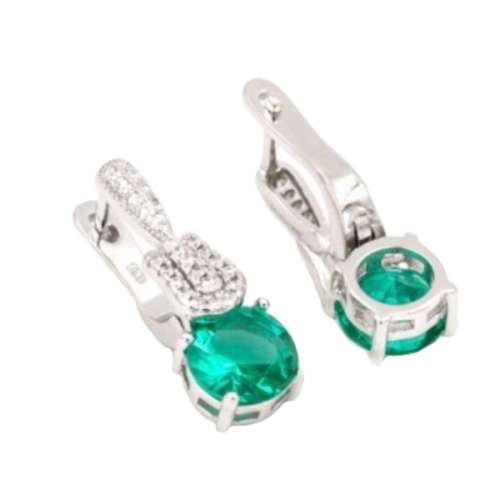 Breathtaking AAA+  Green , White Cubic Zirconia  Solid .925 Silver 14K W/Gold Pendant and Earrings