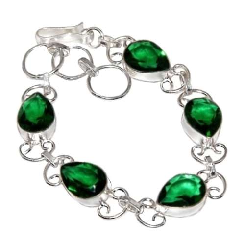 STUNNING GREEN QUARTZ GEMSTONE .925 SILVER BRACELET