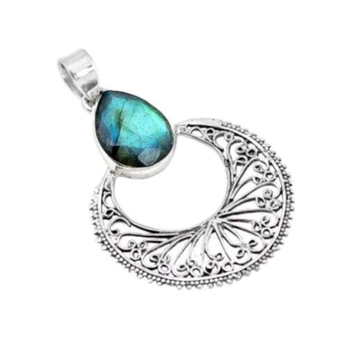 9.62 CTS NATURAL BLUE FIRE LABRADORITE SOLID .925 SILVER STERLING PENDANT