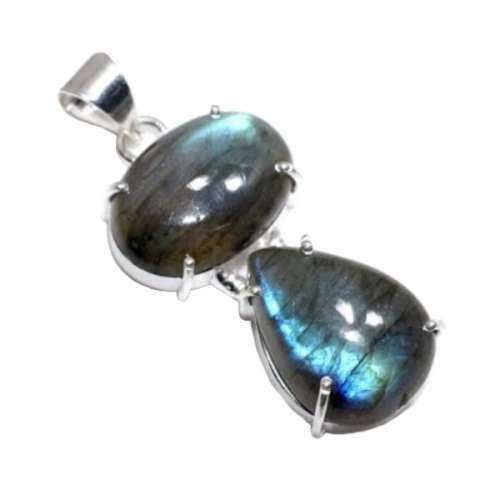 NATURAL FIERY LABRADORITE GEMSTONE  .925 SILVER STERLING PENDANT