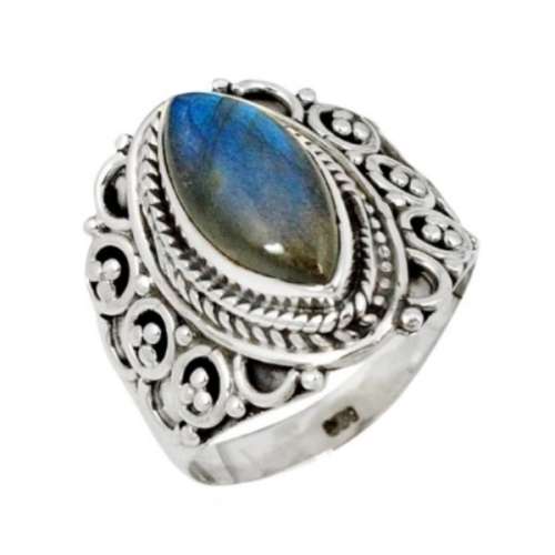 BEAUTIFUL MARQUISE NATURAL CANADIAN BLUE LABRADORITE SOLID .925 STERLING SILVER RING SIZE 7.5