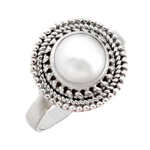 GORGEOUS 3.80 CTS NATURAL WHITE PEARL  SOLID .925 STERLING SILVER SIZE 7.5