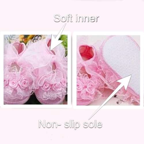 CUTE BABY/TODDLER NON-SLIP SHOES ROSE FLOWER LACE WALKING SHOES 6-9 months