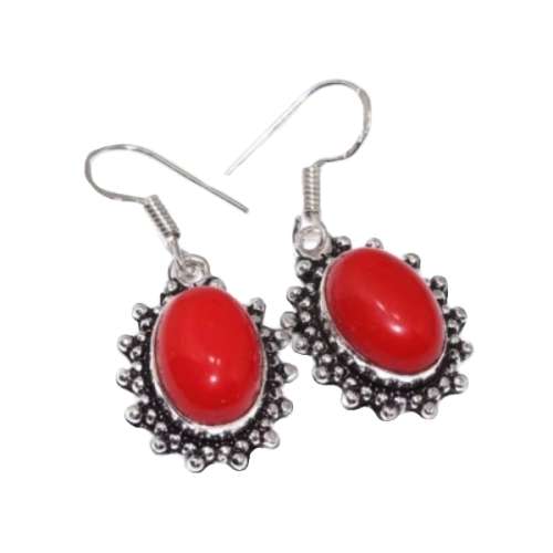 STUNNING RED CORAL NATURAL GEMSTONE .925 SILVER EARRINGS