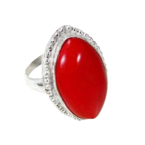 Marquise Cut Red Coral Gemstone .925 Sterling Silver Ring Size 10