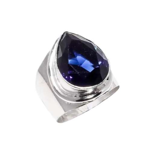 SPECTACULAR BLUE SAPPHIRE QUARTZ GEMSTONE .925 SILVER RING SIZE US 7
