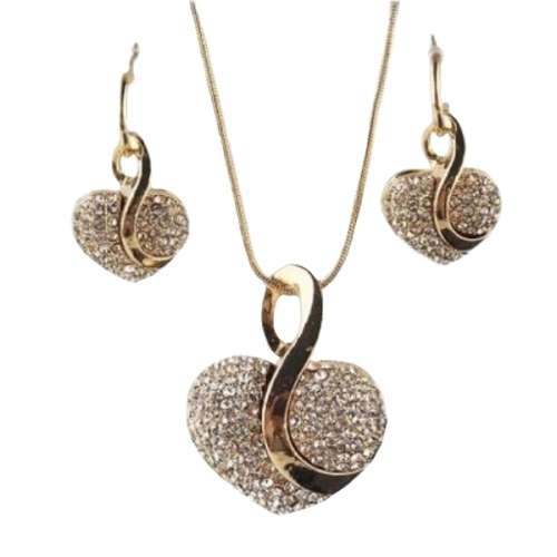 Party Wedding Engagement Modern Fashion Austrian Crystals Gold Heart Necklace and Earrings Set