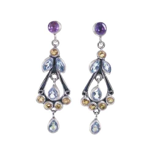 AWESOME EARTH MINED MULTI- GEMS .925  STERLING SILVER STUD EARRINGS