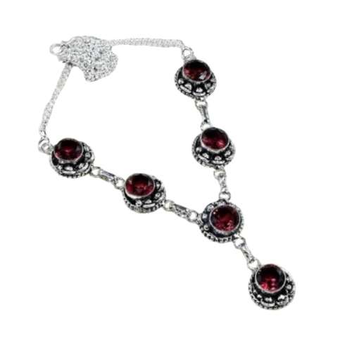 ANTIQUE STYLE PINK RED TOPAZ GEMSTONE  .925 SILVER FASHION NECKLACE