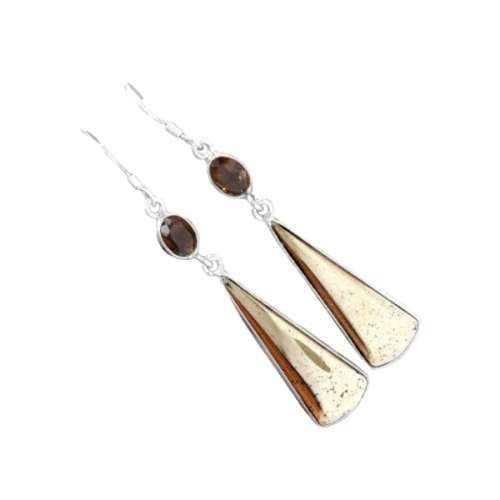 NATURAL PERUVIAN PYRITE IN MAGNETITE, BLACK ONYX  GEMSTONE SOLID .925 STERLING SILVER EARRINGS