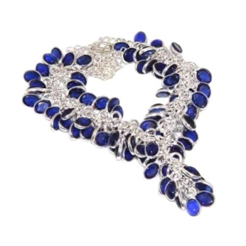 HIGHLY SOUGHT AFTER SAPPHIRE BLUE QUARTZ GEMSTONE 925 SILVER CLUSTER NECKLACE