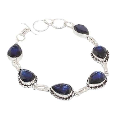 DEEP BLUE QUARTZ GEMSTONE .925 SILVER BRACELET
