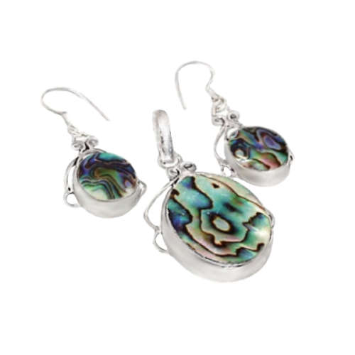 OCEANS SPLENDOR STUNNING NEW ZEALAND ABALONE PENDANT AND EARRINGS SET