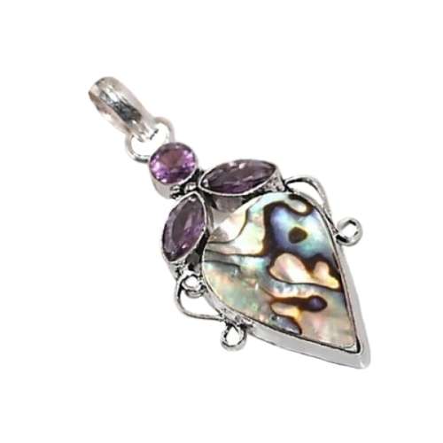 NATURES BOUNTY ABALONE, PURPLE AMETHYST GEMSTONE 925 STERLING SILVER PENDANT