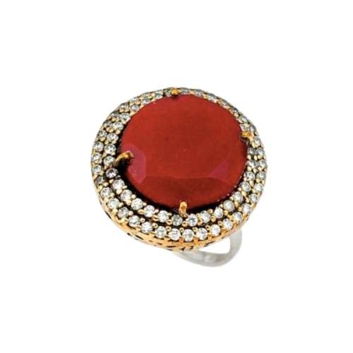 12.31 CTS TWO TONE TURKISH RUBY & WHITE TOPAZ  .925 SOLID S/ SILVER RING SZ 8