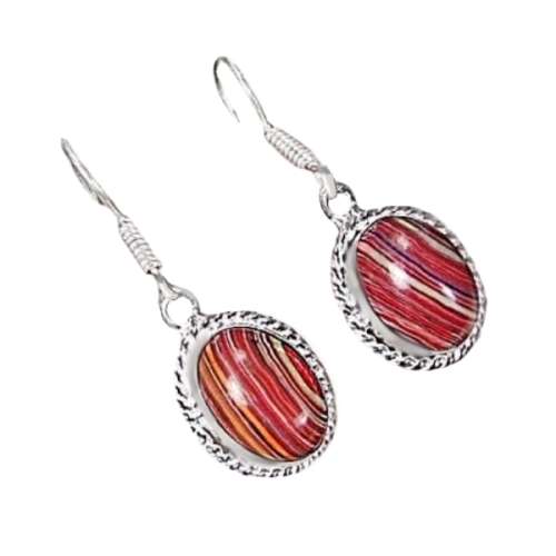 EXTRAORDINARY COLOURS RAINBOW CALSILICA GEMSTONE 925 S /SILVER EARRINGS