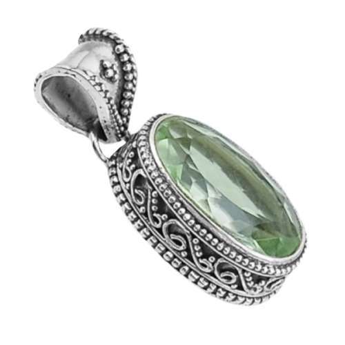 Fine Sparkle Natural Green Amethyst (prasiolite) Gemstone .925 Silver Pendant